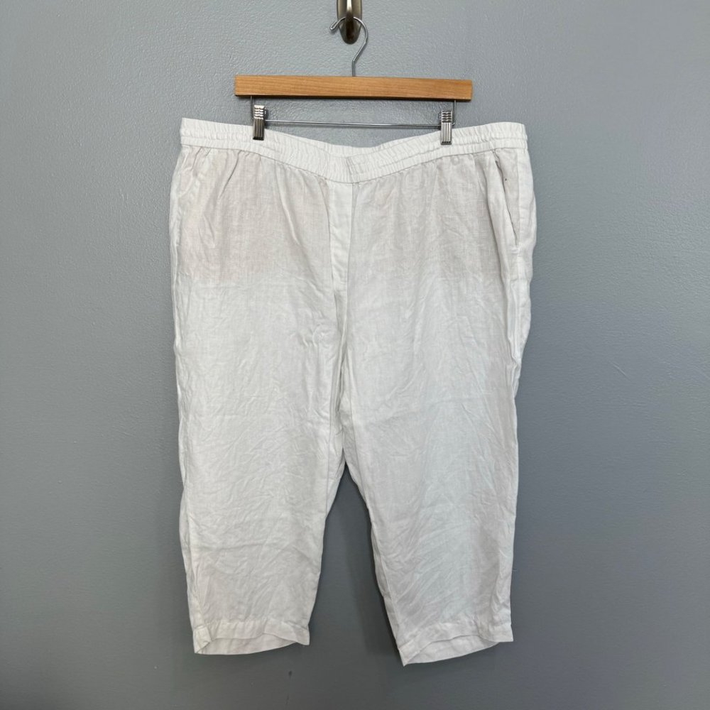 TALBOTS white linen wide leg crop pants